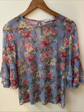 Lavender Floral Ruffle Sleeve Blouse